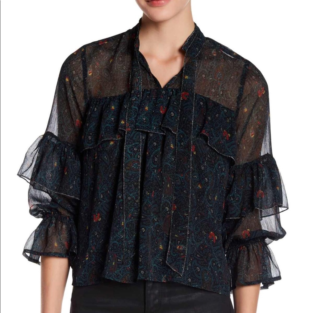 Lucky Brand Printed Ruffle  Top